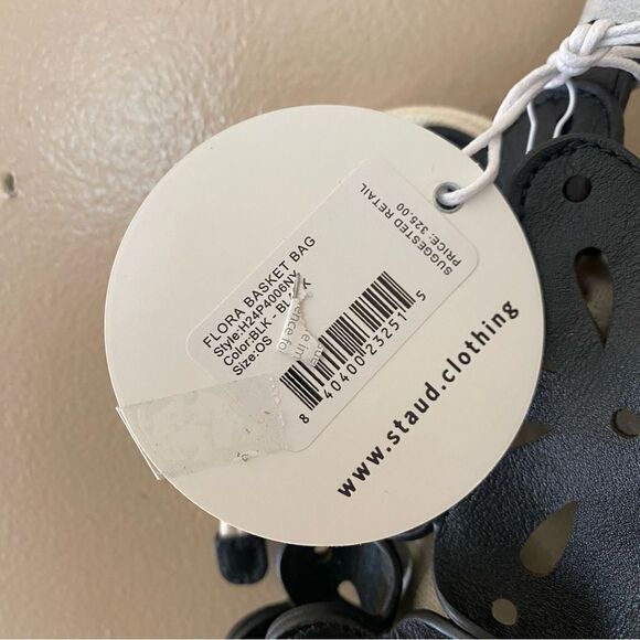 NWT Staud flora basket bag black leather laser cut top handle purse $325 - Picture 8 of 16